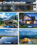 Image illustrating uses of 63 Amp Solar Panel Disconnect Switch For DC 12 To 400V And AC 90 To 400V in home, RV, solar panels.