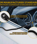 Front suspension stabilizer bar link kit, 33mm, black steel, Dasbecan 927-100, side view with end eyelet and curved rod.