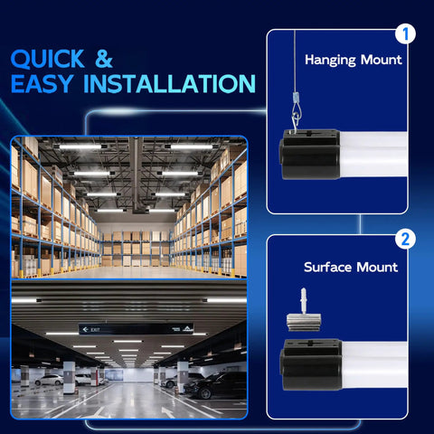 Installation of Six Pack 4Ft Linkable LED Shop Light Kit With 4400 Lumens At 5000K Daylight 42W in garages and warehouses