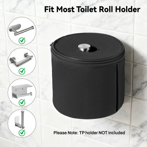 Full Enclosure Toilet Paper Holder Keeps Your Roll Safe From Hairy Paws And Chewy Jaws Anti Tear Pet Proof Bathroom Storage Hella Tough Dust Moisture Resistant Cover You Gotta Have, black fabric cover fits standard toilet roll holder.
