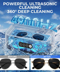 Top Shelf 49Khz Ultrasonic Cleaner With Roomy 650Ml Stainless Steel Tank And Digital Timer, cleaning sunglasses in water.