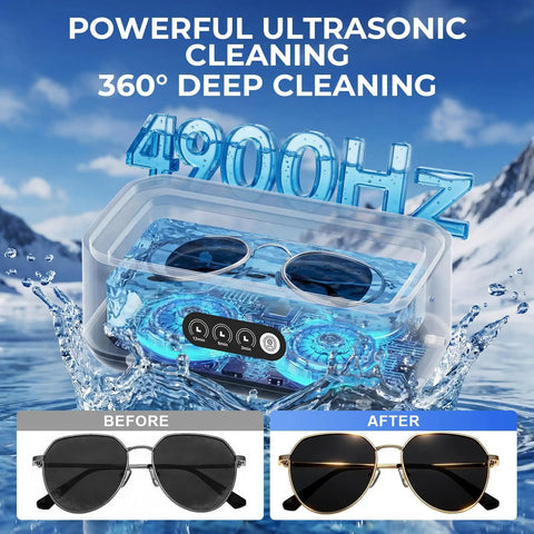 Top Shelf 49Khz Ultrasonic Cleaner With Roomy 650Ml Stainless Steel Tank And Digital Timer, cleaning sunglasses in water.