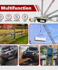 Collage showcasing 2 Ton Come Along Winch With 12 Ft Steel Cable And Dual Gear System used for farm, construction, and vehicle recovery