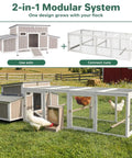 2-in-1 modular system of Ultimate 62 Inch Chicken Coop For 2 To 4 Chickens with nesting boxes in outdoor setting