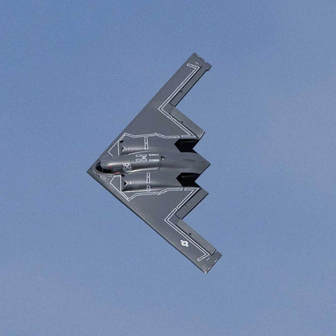 Spirit Of America Twin 30mm EDF RC Warbird Micro Airplane BNF Basic With SAFE Select in flight, top view against blue sky.