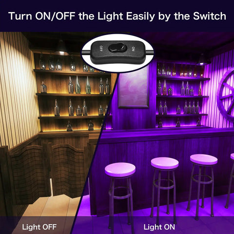 Bar setting with UV glow effect using 2 Pack 150W Black Light Flood Lights With Plug IP66 Waterproof 180 LEDs 120 Degree Beam.