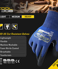 Blue XL Fiberglass Free A5 Cut Resistant Gloves For Men With Touchscreen Safety, Nitrile Grip Coated, No PFAS, ideal for construction.