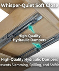 Heavy Duty Pull Out Cabinet Drawer Made From Solid 9 Ply Baltic Birch With Dovetail Joints showcasing whisper-quiet soft close hydraulic dampers.