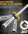 Slick Professional Grade Eight Piece 3/8 Drive Magnetic Swivel Spark Plug Socket Kit showcasing a 360° swivel head for tight spaces.