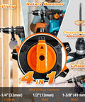 Built Tough 1-1/4 Inch SDS Plus Rotary Hammer Drill, 1500W Power, 6 Variable Speeds, showing use for drilling and chiseling.