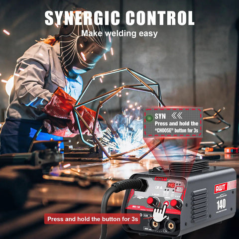 Upgrade Your DIY Game With This Awt 140A Mig Welder Machine in use, featuring synergic control for easy welding.