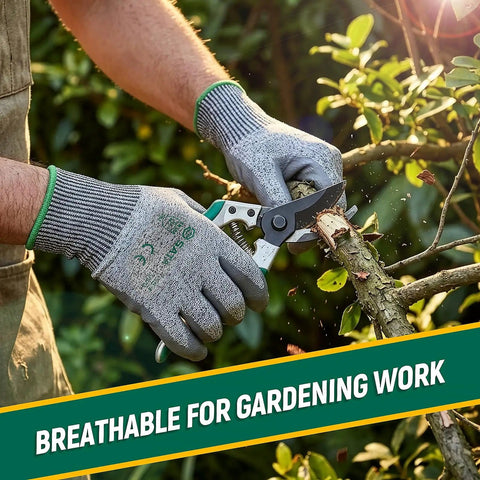 Heavy Duty Cut Resistant Gloves Level 4 EN388 Certified For Extreme Protection used for gardening with pruning shears.