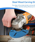 Heavy Duty Six Tooth Wood Carving Disc For Angle Grinder on metal surface, showcasing sharp edge and efficient cutting.