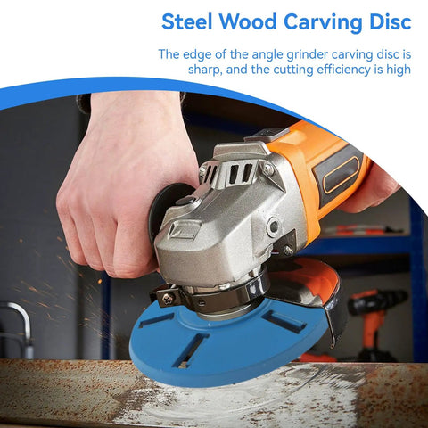 Heavy Duty Six Tooth Wood Carving Disc For Angle Grinder on metal surface, showcasing sharp edge and efficient cutting.