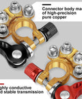 Beefy Pure Copper Battery Terminal Connectors 4 Way Quick Release 1 Pair for SAE JIS A-Pillars with high current conductivity.