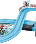 Mario Kart Slot Car Race Track With Spinners Two Cars Included Starring Mario And Peach Battery Powered Beginner Racing Set For Kids Ages Three And Up Realistic Speed Control For Easy Fun Racing blue track with controllers and spinners