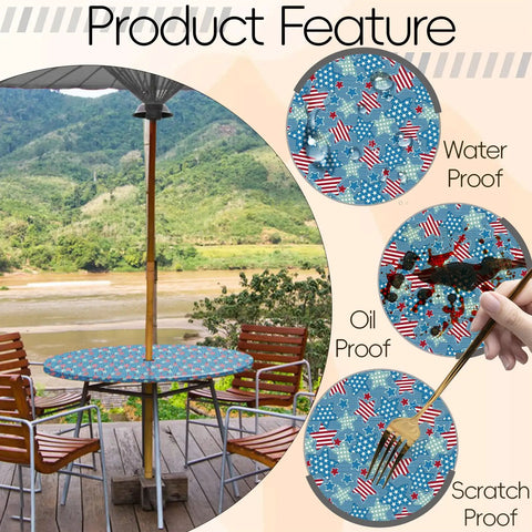 Heavy Duty Round Outdoor Tablecloth With Umbrella Hole And Zipper For 36 To 44 Inch Tables, Stain Resistant Polyester