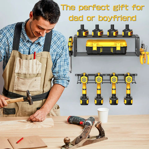 Heavy Duty Wall Mounted Power Tool Organizer 3 Tier Storage Rack For Cordless Drill Tools Strong Wire Mesh Top And Iron Support Space Saving Vertical Organizer Perfect Gift For Dad 2 Pack above workbench.