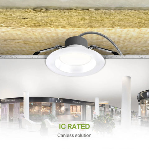 6 Inch Canless LED Downlight With Power Adjustable 10, 15, And 22 Watts Round Dimmable Recessed Ceiling Light Fixture shown installed
