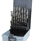 Pro Grade Jobber Length Drill Bit Set With Razor Sharp Split Point Tips Forged From Rock Solid High Speed Steel M2, 29 pieces in storage case.