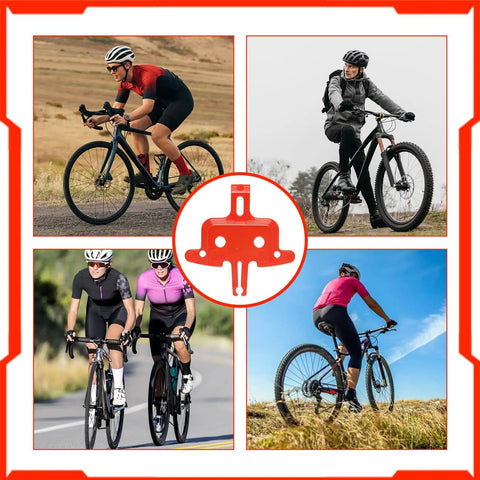 Cyclists using Eight-Piece Orange Bicycle Brake Pad Spacer Set For Hydraulic Disc Brakes, road and mountain biking.