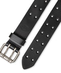 Leather Double Prong Belt For Men In Black Built Tough With Roller Buckle Fully Adjustable Strap For All Day Comfort Durable Everyday Belt For Jeans Workwear And Casual Looks, showcasing double prong buckle detail