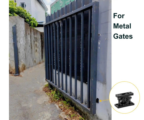 Heavy Duty Double Roller Spring Loaded Door Catch With 304 Stainless Steel Anti Rust Build 80 Newton Holding Power Door Stopper For Driveway Gates Garden Farm Barn Doors And Interior Exterior Use Two Pack installed on metal gate