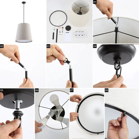 Assembly guide for Oil Rubbed Bronze 1 Light Pendant Light With Iron And Linen Shade Dope Modern Farmhouse Bohemian Hanging Ceiling Fixture Adjustable Height LED Bulb Included For Easy Home Makeover
