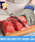 Level 9 ANSI A9 Beefy Cut Resistant Gloves With Stainless Steel Mesh And Metal Wire Construction For Meat Processing And Food Prep, medium size in use cutting meat.