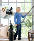 Woman using Bissell vacuum with Nine Pack Style 7 Vacuum Bags for PowerForce Uprights and PowerGlide models