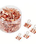 Rose Gold Binder Clips Set In Assorted Sizes Mini Small Medium Large 100 Pcs In Clear Box For Office And School Use Durable