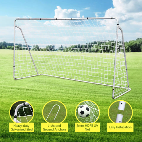 Backyard Soccer Goal 12 By 6 With Steel Frame Portable Training Net For Kids And Adults Waterproof Ground Stakes Carry Bag Easy Setup For Shooting Practice And Family Fun