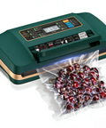 95Kpa Vacuum Sealer Machine With Full Auto Operation And Double Heat Seal Built In Cutter Easy Lock Handle Bag Storage Includes One Bag Roll And Ten Pre Cut Bags A Beast Of A Sealer For Dry Moist And Liquid Foods sealing cherries
