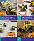 LECPOP 5-in-1 Building Toys STEM Robotics Kit, 430-piece yellow RC excavator set with app and remote control.