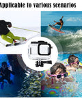 Beefed-Up Waterproof Case For Insta360 Ace Pro With 60m Depth, 3-Pack Dive Filters, showing ski, surf, dive, pool use scenarios.