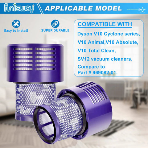 2 Pack V10 Vacuum Replacement Filters With Cleaning Brush Included Compatible With V10 Cyclone Series V10 Animal V10 Absolute V10 Total Clean SV12 Part 96908201 shown with packaging