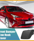 Red Toyota Prius 2016-2019 with Pair Front Left And Right Bumper Tow Hook Covers Direct Fit Replacement in foreground