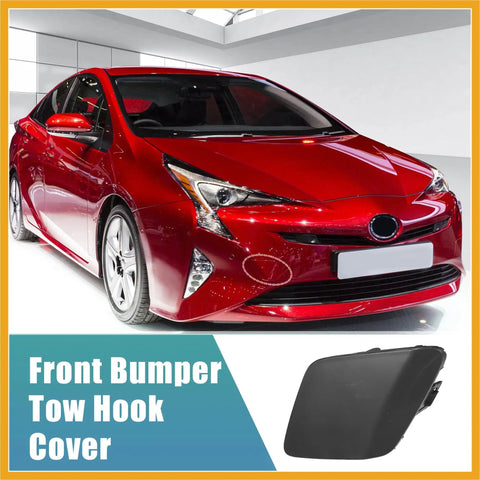 Red Toyota Prius 2016-2019 with Pair Front Left And Right Bumper Tow Hook Covers Direct Fit Replacement in foreground