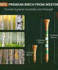 Birch Wood Golf Tees Value Pack 100 Count With 80 Regular Tees In Two And Three Quarters Or Three And A Quarter Inches And 20 Short One And A Half Inch Driving Range Tees Tan Color 5X More Durable 5X Stronger Less Friction For Consistent Drives
