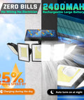 Ultra Bright Solar Motion Flood Light Outdoor Waterproof With 416 LEDs, 3000 Lumens, showing solar panel and illumination