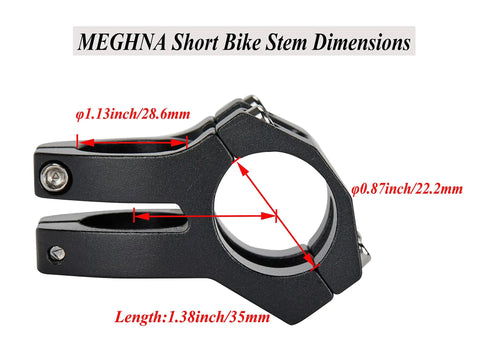 Diagram showing dimensions of Short 22.2mm Bike Stem 35mm Reach for Mountain Road BMX with measurements labeled in inches.
