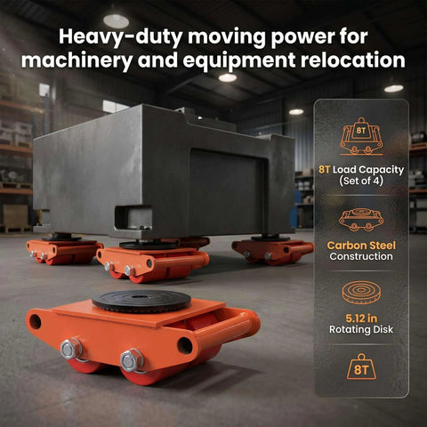 4 Pack Heavy Duty Industrial Skate Dolly With 360 Degree Swivel Casters And Non Slip Tray For Moving CNC Machines Stamping Presses And Heavy Industrial Equipment In Factories, 8T, carbon steel, set of 4
