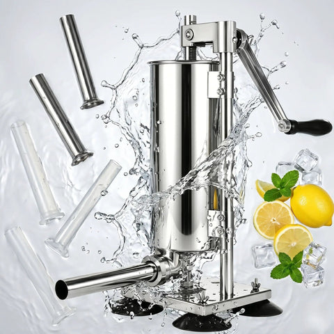Manual Sausage Stuffer Press Vertical 304 Stainless Steel Sausage Maker 3L Capacity About 6 Lb Includes 8 Tubes In 6 Sizes