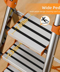 8 Step Folding Ladder With Wide Anti Slip Pedal Built Tough Steel Step Stool With D Shaped Frame Convenient Handrail Lightweight Yet Durable Portable For Home Kitchen Garage 200 Lb Load Capacity wide pedal close-up
