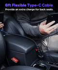 Beast Mode Usb C Car Charger 75W Heavy Duty with 6ft coiled Type-C cable charging devices in car interior.