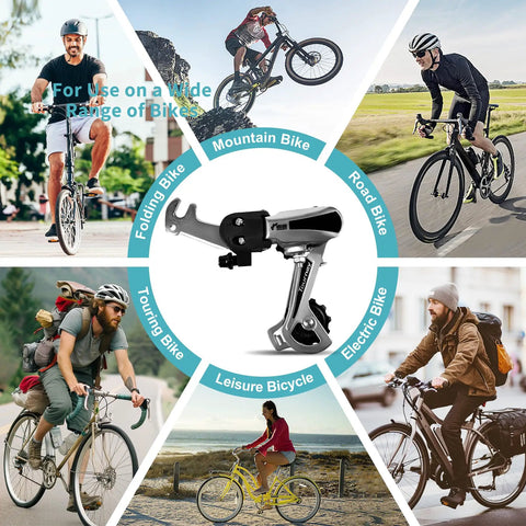 6/7 Speed Derailleur Hanger Mount with variety of bikes including mountain, road, folding, touring, and electric bikes.