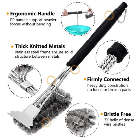 Heavy Duty Stainless Steel Grilling Utensil Set 18 Inch With Carry Bag For Outdoor Cooking And Camping cleaning brush detail