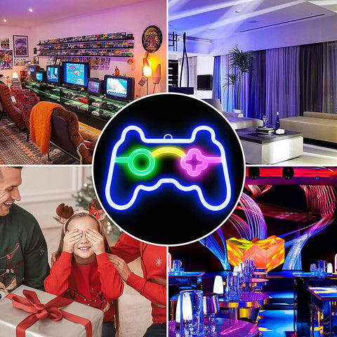 Gamepad Shaped Led Neon Sign For Wall Decor Dimmable 10 Brightness Levels Glow On Both Sides Ideal For Bedroom Game Room Teen Boys Gamers Party Perfect Gift