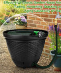 Must Have Decorative Wicker Garden Hose Pot Hideaway That Keeps Hoses Tidy For Outdoor And Garage Hose Holder Fits 100 To 400 Feet Hoses With Five Drain Holes Large Capacity Assembly Required Black in garden setting