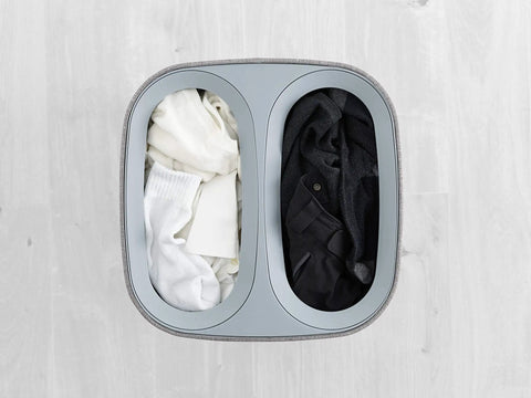 Top view of Tota Laundry Hamper With Dual Compartments And Lid, 60 Liter Separation Basket With 2 Removable Washing Bags And Handles, Gray
